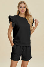 Load image into Gallery viewer, Double Take Full Size Texture Round Neck Ruffle Sleeve Top and Shorts Set
