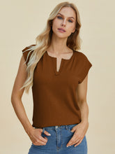 Load image into Gallery viewer, Double Take Full Size Notched Cap Sleeve Knit Top
