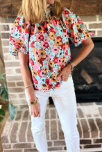 Load image into Gallery viewer, White Frilled High Neck Buttons Back Floral Blouse
