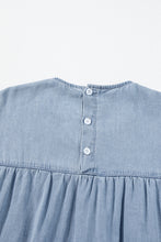 Load image into Gallery viewer, Beau Blue Ruffle Short Sleeve Tiered A-line Denim Dress
