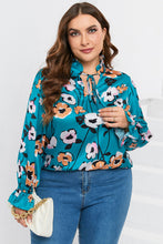 Load image into Gallery viewer, Womens Plus Size - Sky Blue Floral Print V Neck Blouse - Sizes 1X-3X
