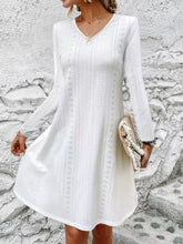 Load image into Gallery viewer, Eyelet V-Neck Long Sleeve Mini Dress
