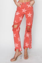 Load image into Gallery viewer, RISEN Distressed Raw Hem Star Pattern Jeans
