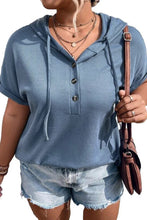 Load image into Gallery viewer, Ashleigh Blue Plus Size Waffle Knit Short Sleeve Drawstring Hoodie
