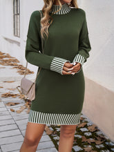 Load image into Gallery viewer, Striped Mock Neck Long Sleeve Sweater Dress
