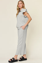 Load image into Gallery viewer, Double Take Texture Ruffle Short Sleeve Top and Drawstring Wide Leg Pants Set
