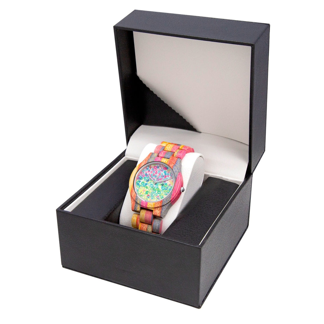 Ti Amo I love you - Exclusive Brand  - Floral - Camouflage Wooden Watch - Grey & Pink