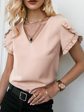 Load image into Gallery viewer, Frill V-Neck Short Sleeve Blouse
