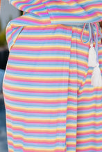 Load image into Gallery viewer, Pink Stripe Rainbow Tee Tasseled String Wide Leg Pants Set
