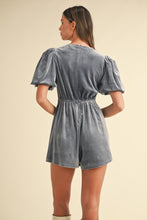 Load image into Gallery viewer, Mable Jewel Bow Decor Puff Sleeve Velvet Romper
