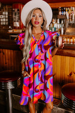 Load image into Gallery viewer, Orange Abstract Print Ruffled Sleeve Shift Dress
