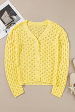 Load image into Gallery viewer, Yellow Pointelle Knit V Neck Sweater Cardigan
