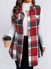 Load image into Gallery viewer, Honey Plus Size Pocketed Plaid Button Up Vest Coat
