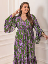 Load image into Gallery viewer, Plus Size Printed V-Neck Long Sleeve Maxi Dress
