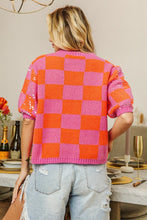 Load image into Gallery viewer, BiBi Checkered Short Sleeve Sequin Sweater
