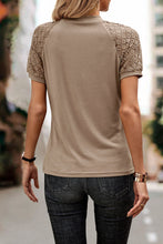 Load image into Gallery viewer, Pale Khaki Seamed Detail Contrast Lace Raglan Sleeve Tee
