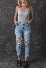 Load image into Gallery viewer, Sky Blue Acid Wash Distressed Slim Fit Jeans
