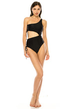 Load image into Gallery viewer, One Piece Side Lace Cutout One Shoulder Swimsuit
