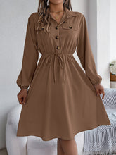 Load image into Gallery viewer, Collared Neck Long Sleeve Dress with Pockets
