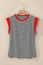 Load image into Gallery viewer, Black Stripe Colorblock Edge Round Neck Tank Top
