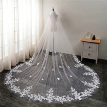 Load image into Gallery viewer, Bridal Embroidered  White Long Trailing Lace Veil
