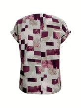 Load image into Gallery viewer, Printed Notched Short Sleeve Blouse
