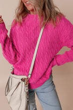 Load image into Gallery viewer, Rose Red Solid Cable Knit High Neck Drop Shoulder Sweater
