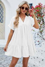 Load image into Gallery viewer, Ruched Tiered V-Neck Short Sleeve Mini Dress
