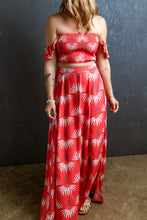 Load image into Gallery viewer, Red Floral Shirred Off Shoulder Crop Top and Slit Maxi Skirt Set
