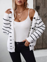 Load image into Gallery viewer, Striped Button Up Long Sleeve Hooded Cardigan
