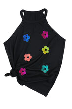 Load image into Gallery viewer, Black Sequin Flower Slim Fit Crewneck Tank Top
