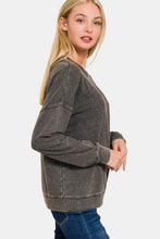Load image into Gallery viewer, Zenana Washed Round Neck Dropped Shoulder Sweatshirt
