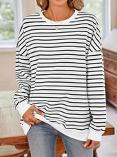 Load image into Gallery viewer, Lovelet Striped Round Neck Long Sleeve Sweatshirt
