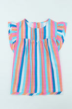 Load image into Gallery viewer, Multicolored Stripe Flutter Sleeve Blouse
