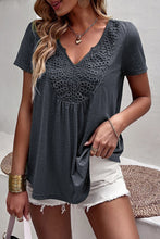 Load image into Gallery viewer, Womens - Gray Lace Crochet Patchwork V Neck T Shirt
