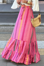 Load image into Gallery viewer, Pink Boho Printed Tasseled Drawstring Ruffled Maxi Skirt
