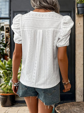 Load image into Gallery viewer, Lace Detail Eyelet V-Neck Short Sleeve Blouse
