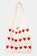 Load image into Gallery viewer, Fame Contrast Heart Crochet Tote Bag
