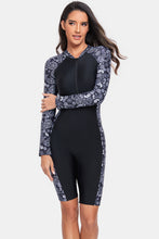 Load image into Gallery viewer, Printed Half Zip Long Sleeve One-Piece Swimwear
