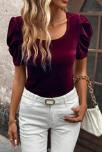 Load image into Gallery viewer, Burgundy Short Puff Sleeve Velvet Top
