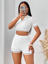 Load image into Gallery viewer, Waffle-Knit Collared Neck Cropped Top and Shorts Set
