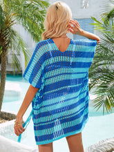 Load image into Gallery viewer, Tassel Openwork Striped V-Neck Cover Up
