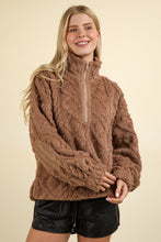 Load image into Gallery viewer, VERY J Fuzzy Fleece Half Zip Cable Pattern Sweatshirt
