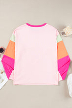 Load image into Gallery viewer, Green Colorblock Patchwork Long Sleeve Loose Top
