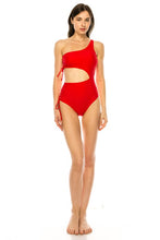 Load image into Gallery viewer, One Piece Side Lace Cutout One Shoulder Swimsuit
