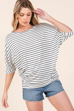 Load image into Gallery viewer, BOMBOM Striped Boat Neck Dolman Sleeve Top
