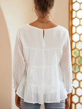 Load image into Gallery viewer, Full Size Swiss Dot Ruffled Round Neck Long Sleeve Blouse
