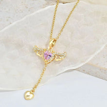 Load image into Gallery viewer, Womens Moving Cupid Heart Angel Wings Tassel Necklace With Crystal Clavicle Chain

