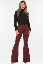 Load image into Gallery viewer, Leopard Bell Bottom Jean in Burgundy- Inseam 32
