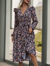 Load image into Gallery viewer, Printed Surplice Long Sleeve Midi Dress
